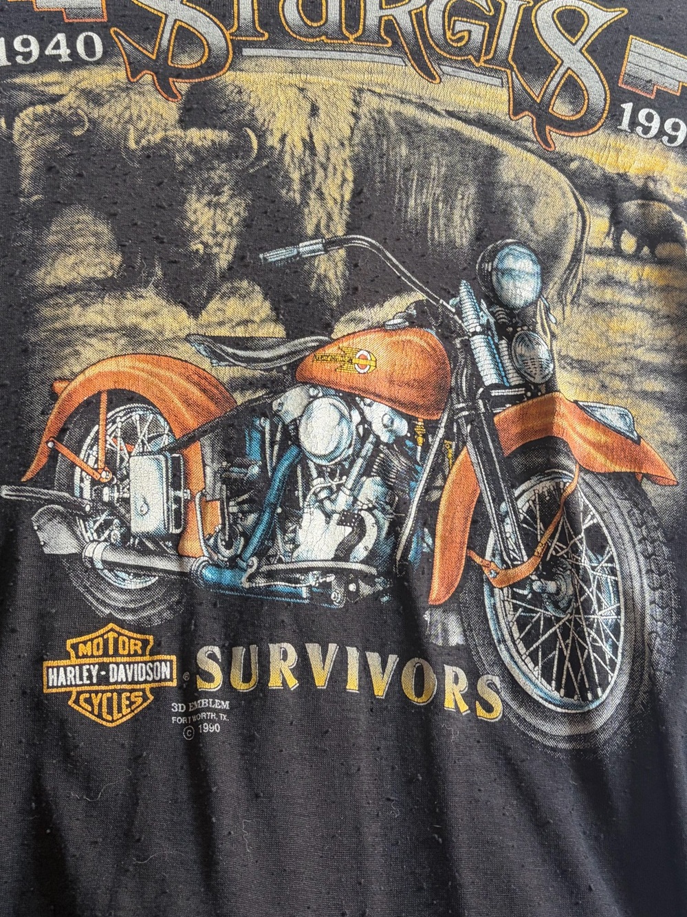 Harley-Davidson Orange and Cream Motorcycle Graphic Tee 1990 3D
